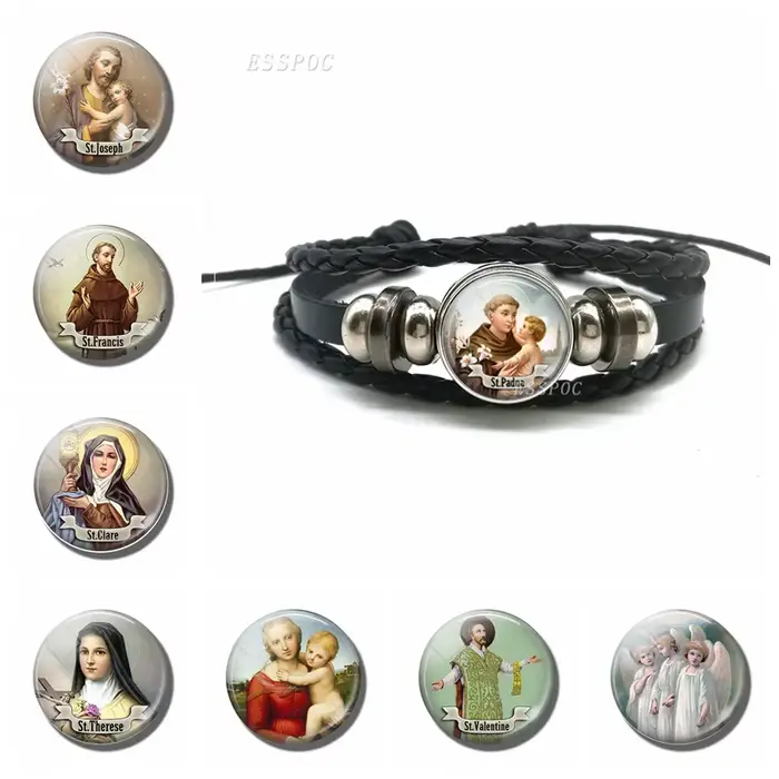 Saint-Bracelet en cuir noir pour homme et femme, Saint-valentin, bijou religieux, donne de l'amour à votre vie, cadeau