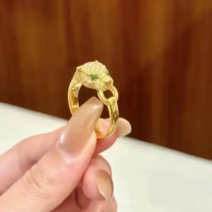 Bague tête de léopard en or véritable 18 carats AU750, bague tête de léopard solide Non démoulée, ad