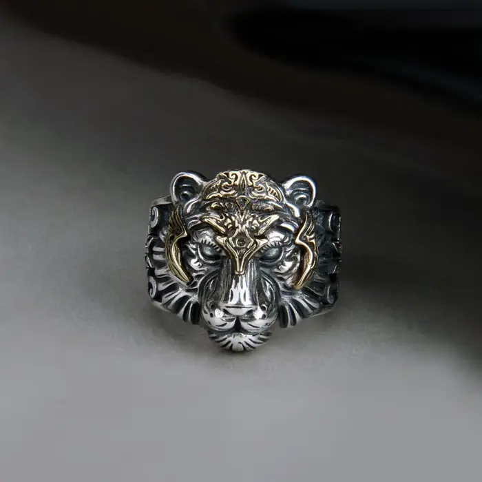 Bagues en argent thaïlandais pour hommes, tigre rétro, design animal, matiques de fête pour hommes, 