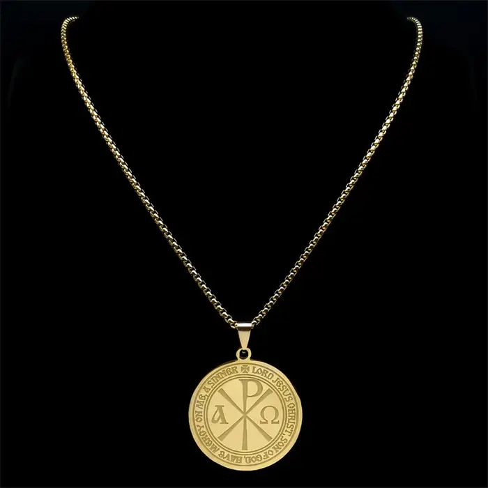 Collier en acier inoxydable Chi Rho Seigneur Jésus pour homme femme occasions spéciales mariage anniversaire cadeau de fête