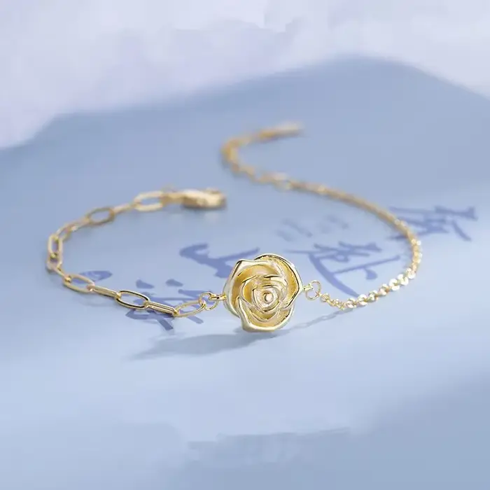 Bracelet vintage couleur or avec fleur de rose pour femme, nouvelle mode, chaînes en acier inoxydabl