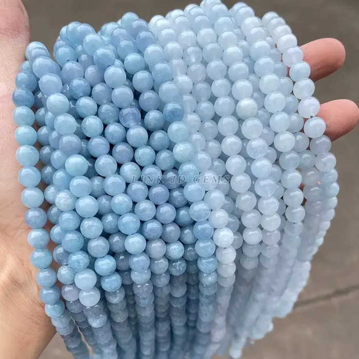 Perles de Calcédoine Bleu de Mer Naturelle