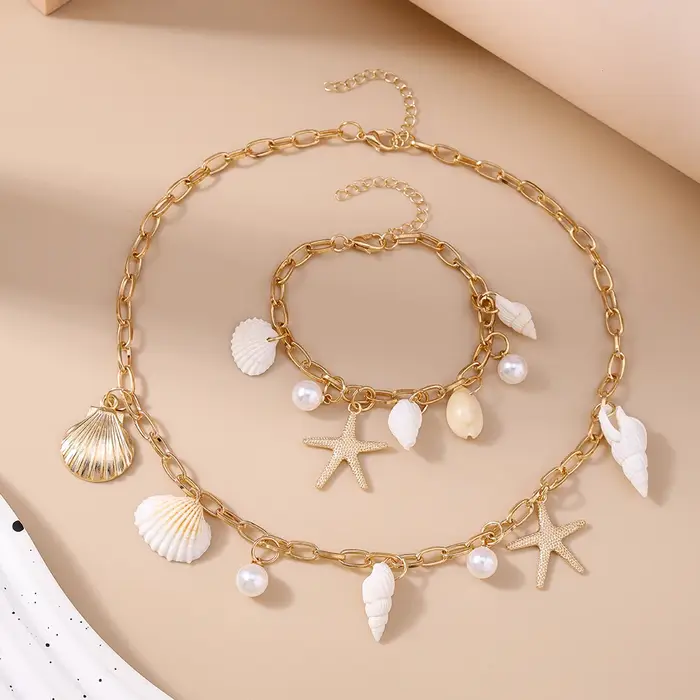 Ensemble de bijoux Bohème en résine plaquée or pour femmes, colliers et bracelets pour occasions spéciales