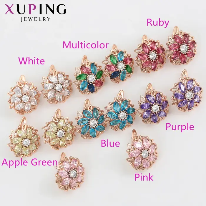 Xuping bijoux mode femmes Huggies boucles d'oreilles avec synthèse en forme de fleur colorée zircon cubique 98251