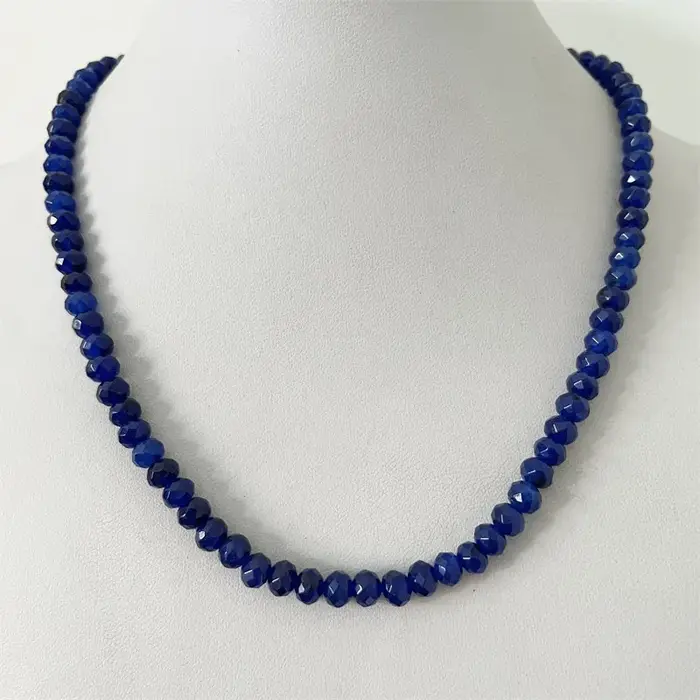 Collier en Jaspe Saphir Bleu Profond Facetté 4*6MM