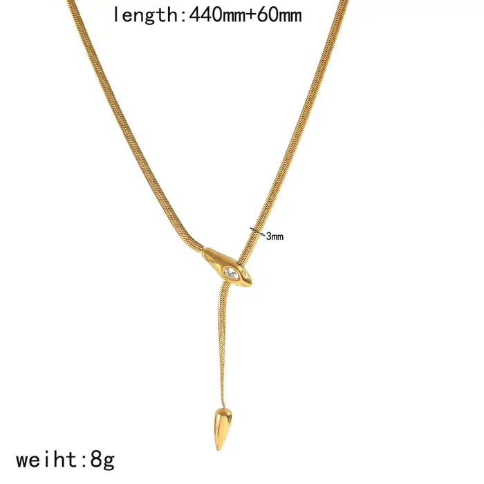 Collier avec pendentif queue de serpent en acier inoxydable plaqué or 18 carats pour femmes, chaîne 