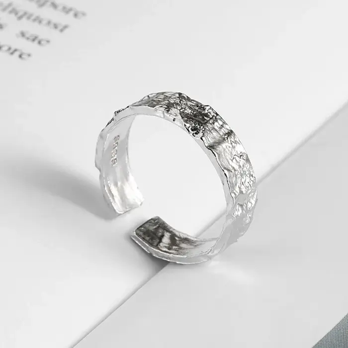 Bague en or Texture roche irrégulière femmes anneaux 925 en argent Sterling Anillo Plata 925 Mujer P