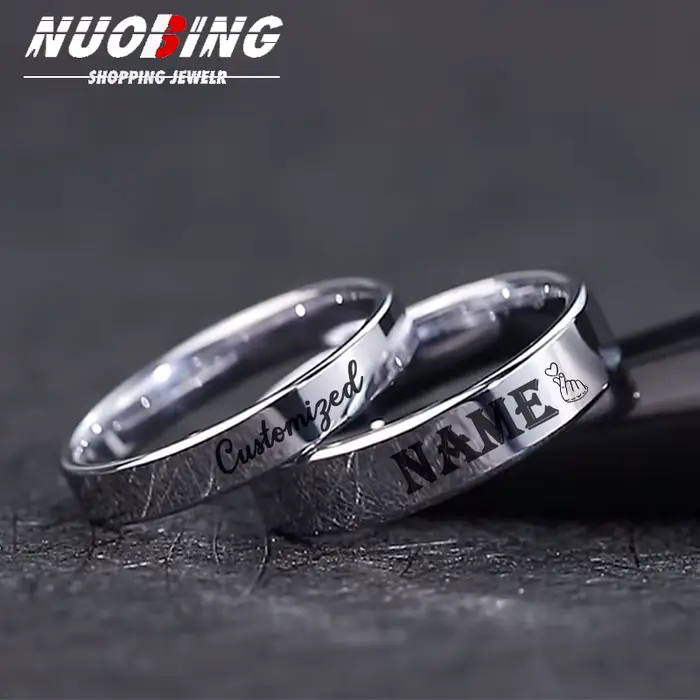 Bague personnalisée en acier inoxydable avec nom et Date gravée