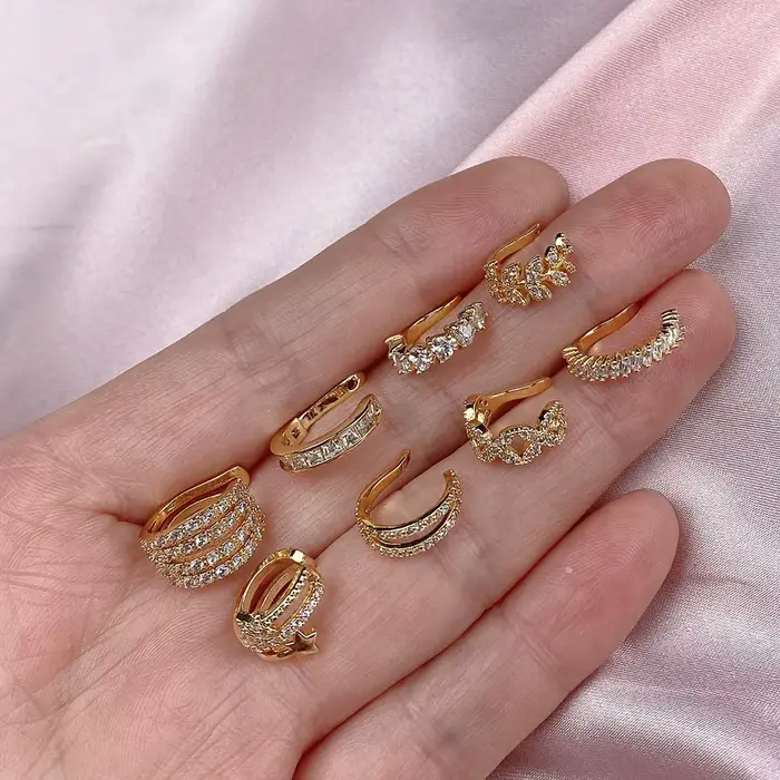 Boucles d'oreilles à Clip en forme de feuille de cristal CZ pour femmes, 1 pièce, sans Piercing, Punk, Vintage, étoile, manchette d'oreille, bijoux réglables