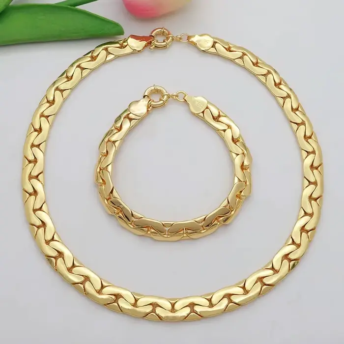 Ensemble de bijoux brésiliens plaqués or 18 carats, collier, Bracelet, boucles d'oreilles, couleur o