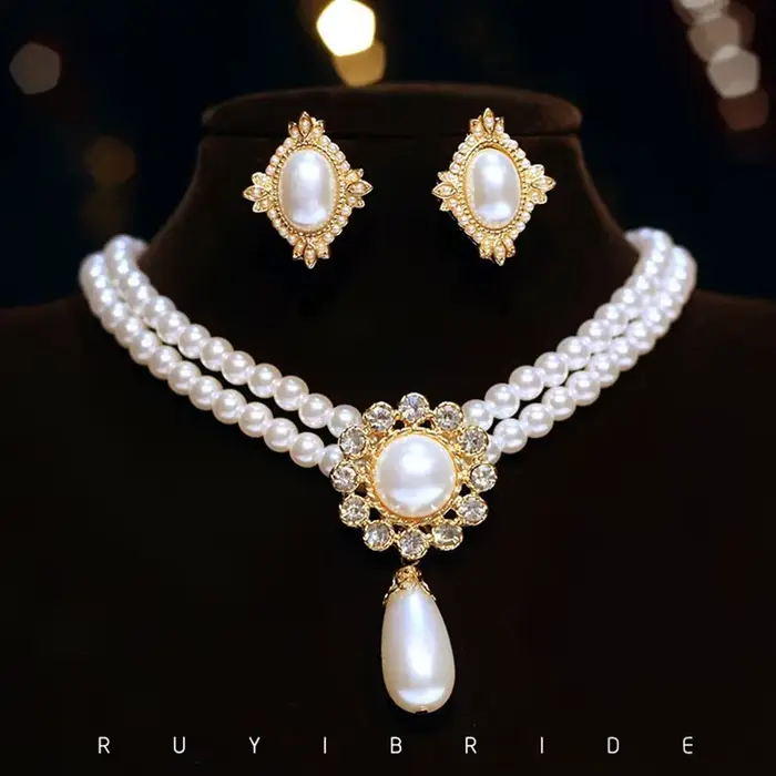 SHMIK élégant Vintage palais plein perle pendentif collier chaînes boucles d'oreilles pour femmes dame classique exquis
