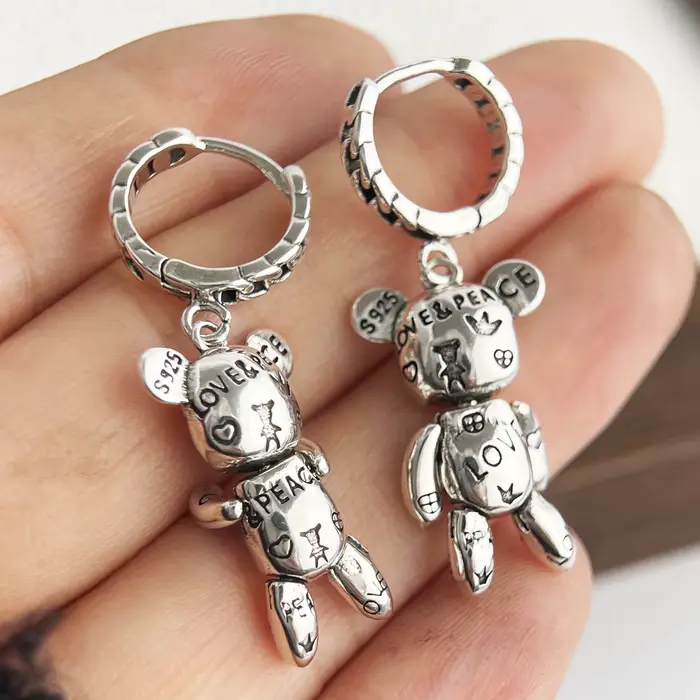 Boucles d'oreilles en argent Sterling 925 pour femmes, ours rétro géométrique, Sexy, mode fille, bij