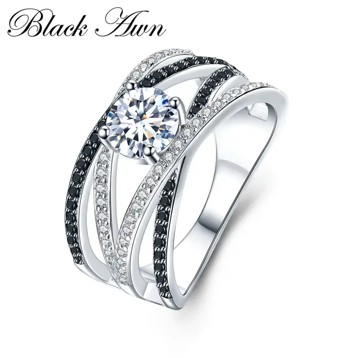 Nouveauté authentique 925 en argent Sterling femmes anneaux blanc/noir zircone bagues en argent bijo