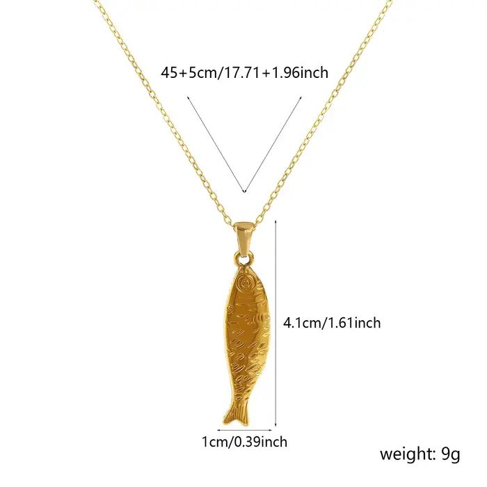 Collier en acier inoxydable 304, plaqué or 18 carats, chaîne à maillons, pendentif poisson, breloque