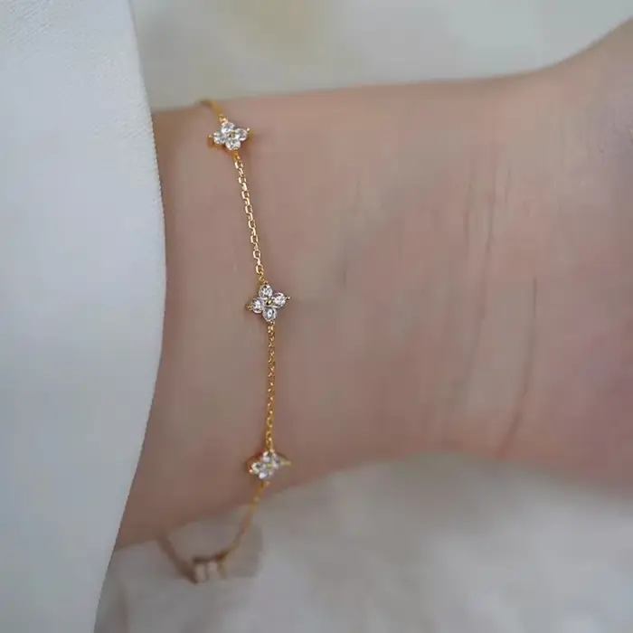 Bracelet en argent Sterling 925 avec fleur en Zircon brillant pour femmes bijoux de fête mariage cadeaux de vacances