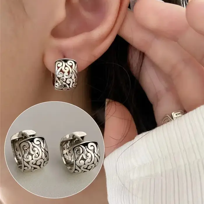 Boucles d'oreilles gothiques en argent Sterling 925 pour femmes, Texture fleur, tendance, Simple, ré