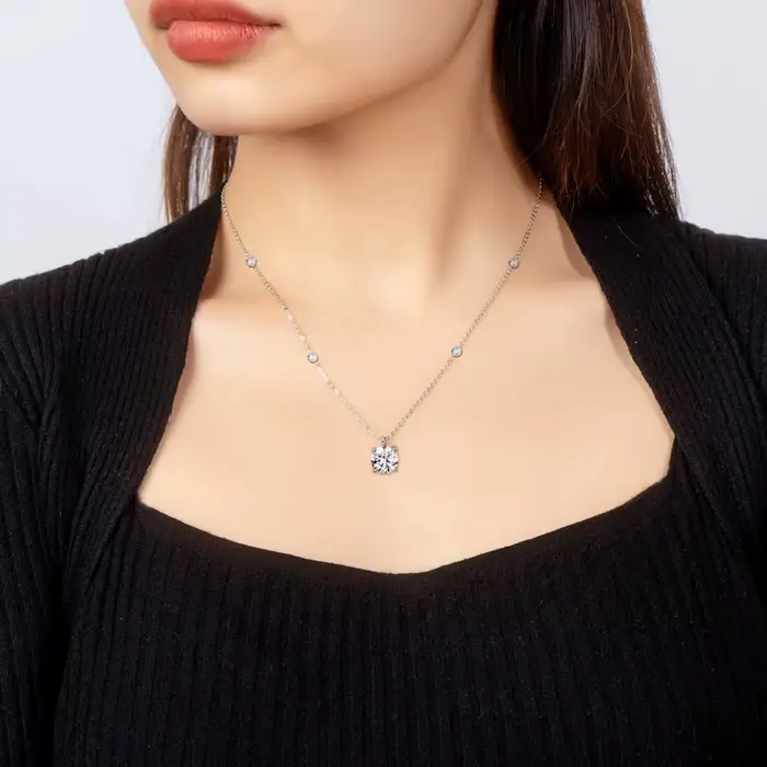 OXTAO – collier avec pendentif en moissanite de luxe, 2 carats, avec certificat, pour femmes, bijoux de mariage, couleur D, rempli d'or 14K
