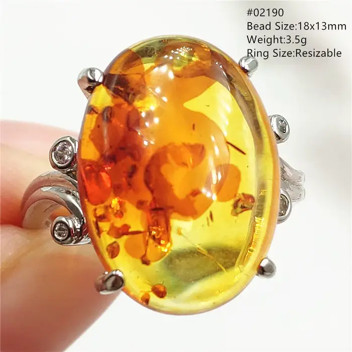 Bague réglable en ambre jaune Piebald naturel pour femme