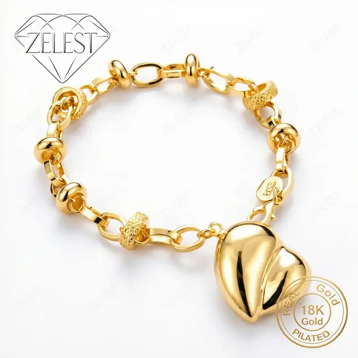 Bracelet en argent sterling 925 plaqué or 18 carats, 8 pouces, luxueux et exquis, en forme de cœur, 