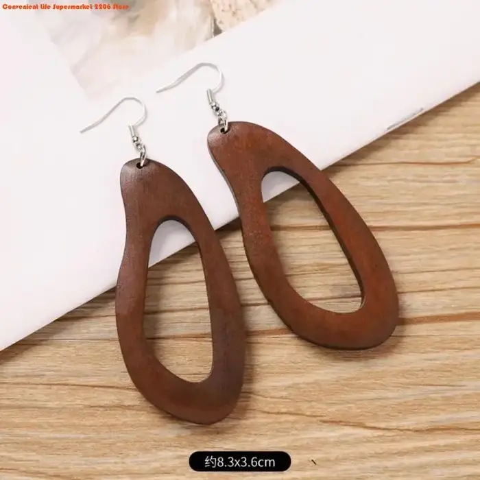 E06E Boucles d'oreilles en bois rétro légères