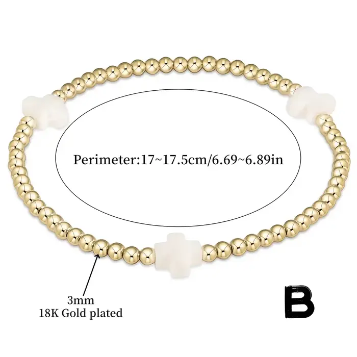 Bracelet Croix Chrétienne pour Femme, Plaqué Or 18K, Perles Empilables, Coquillages, Perles de Cultu