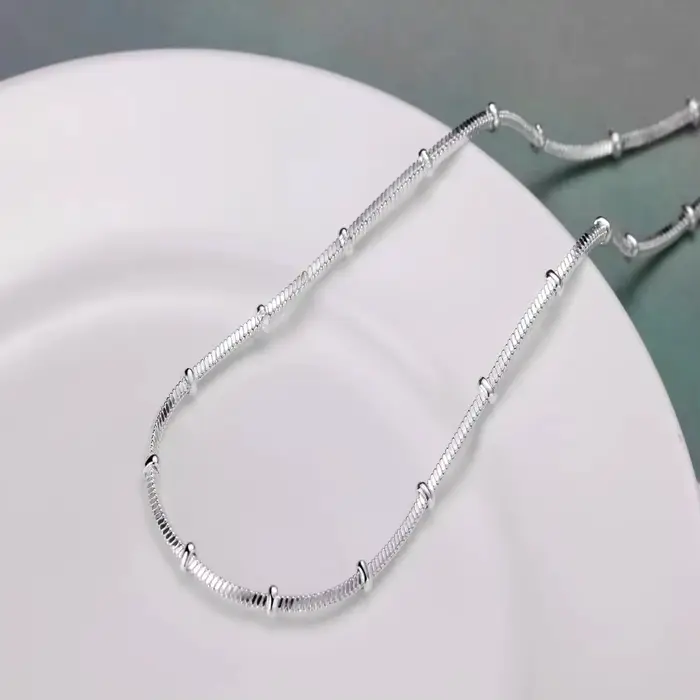 Chaîne serpent en argent Sterling 925, magnifique collier de perles simples pour femmes, accessoires