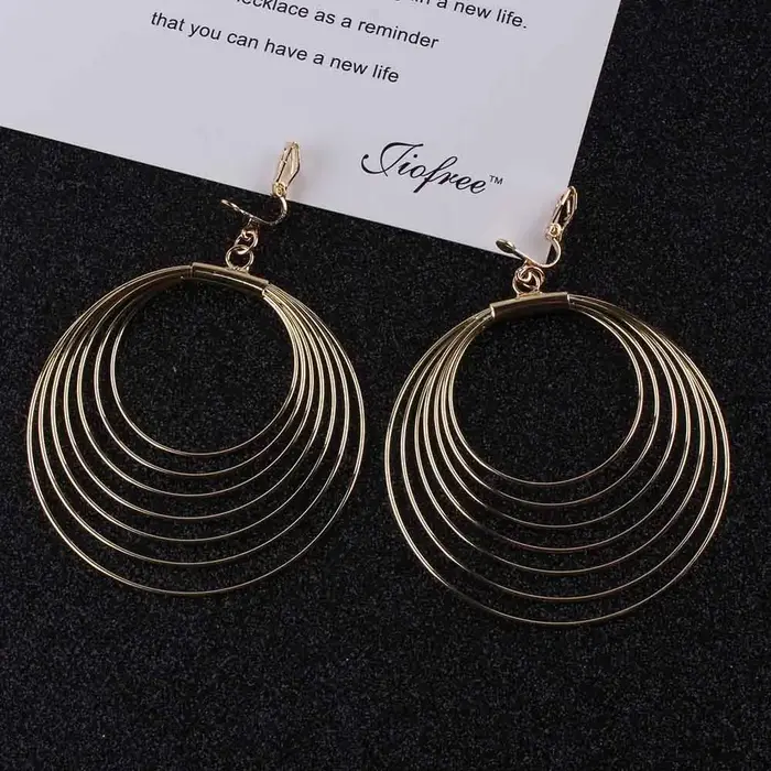 Boucles d'oreilles rondes en métal doré pour femmes et filles, gros clips d'oreille punk, cadeau de 