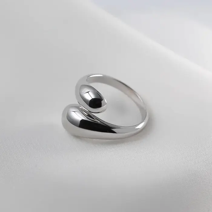Bagues en argent Sterling 925 pour femmes, goutte d'eau lisse, anneau ouvert en or 18 carats, bagues