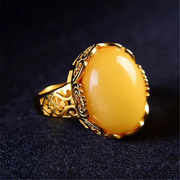 Bagues en ambre jaune, amulette porte-bonheur, Talismans, véritable pierre précieuse, Vintage, cadea