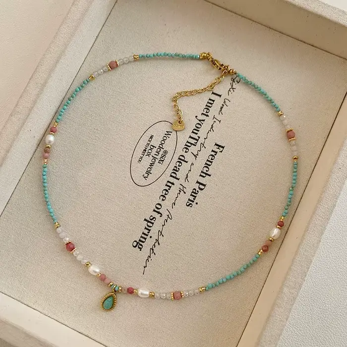 Chaîne de perles en pierre naturelle, pendentif gouttelette d'eau, bijoux à la mode pour femmes, acc