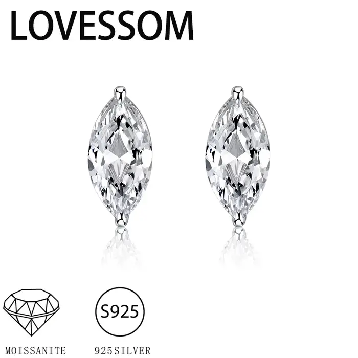 Une paire de boucles d'oreilles en argent 925, 1 carat, marquise, moissanite, tempérament simple, po