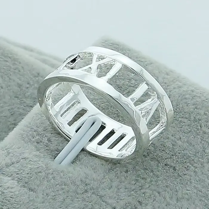 Bague ronde en argent Sterling 925 avec chiffres romains, taille 5-10, accessoires de bijoux à la mode pour femmes, cadeau romantique pour fête de fiançailles