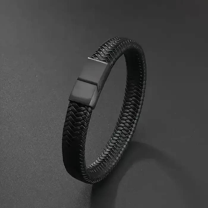 Bracelet magnétique Vintage en cuir PU noir pour hommes