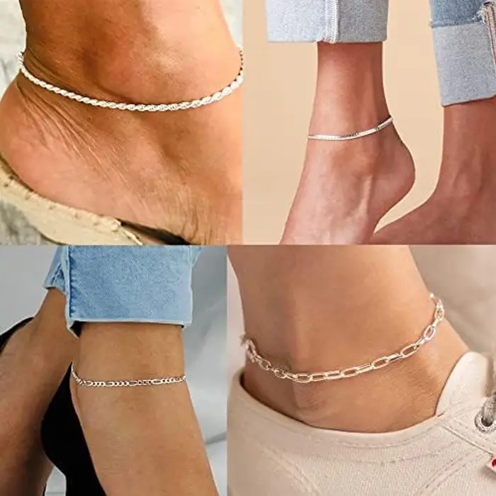 Bracelet de cheville en argent sterling 925 serti de motifs géométriques dorés pour femmes résistants à l'eau occasions estivales et plage