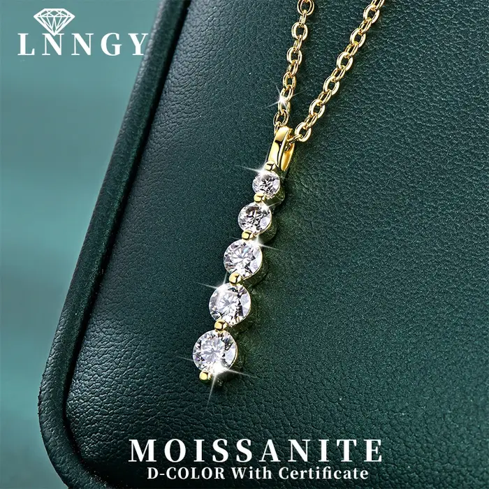 Lnngy – collier brillant en Moissanite à 5 pierres