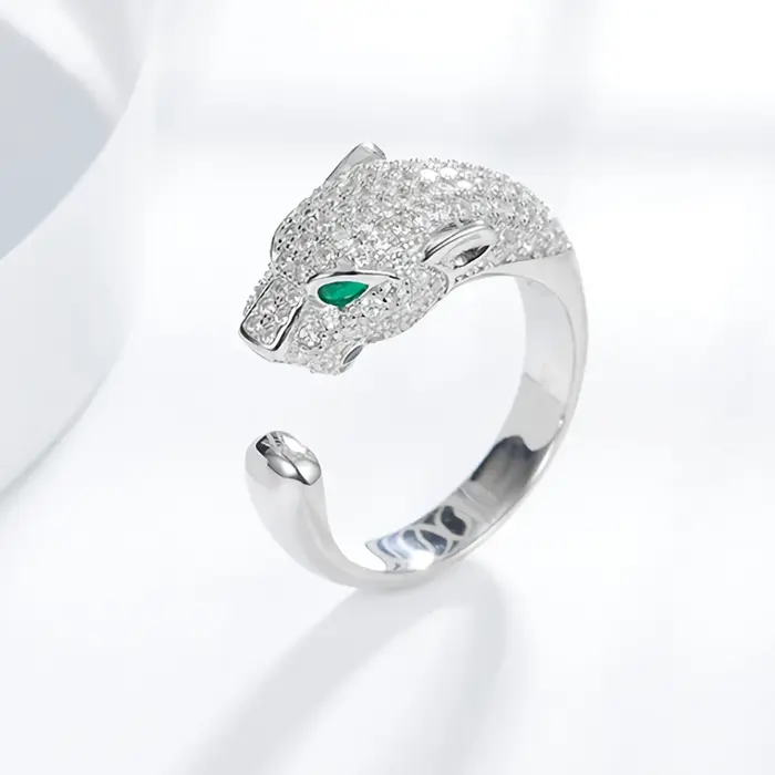 Bagues tête de léopard classiques en cristal de luxe en argent Sterling 925 pour femmes