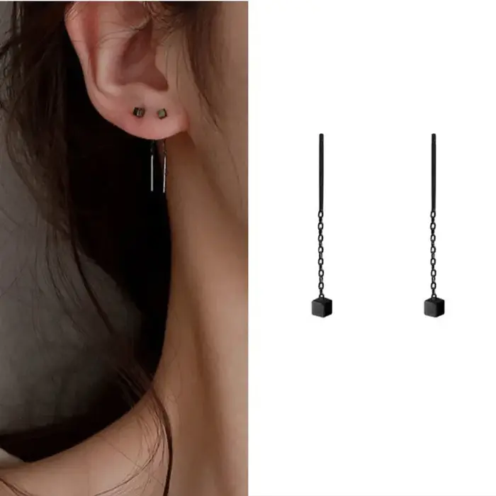 Boucles d'oreilles pendantes en or rose pour femmes, ligne d'oreille longue, enfileur de piercing en