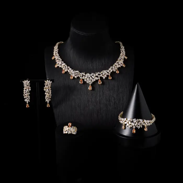 IN JEWELIFE Ensemble de bijoux de luxe couleur jaune fantaisie en zircone cubique de haute qualité, 