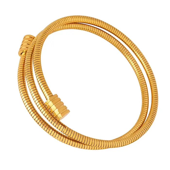 Bracelets de manchette multicouches pour femme, acier inoxydable, bracelet rond en plaqué or perlé, 
