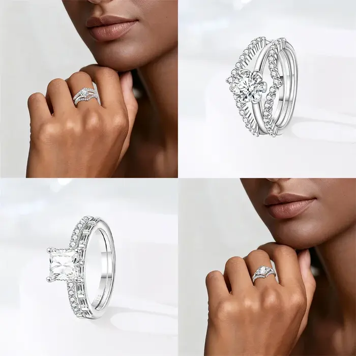 Bague de fiançailles et de mariage torsadée avec halo de zircone cubique taille princesse