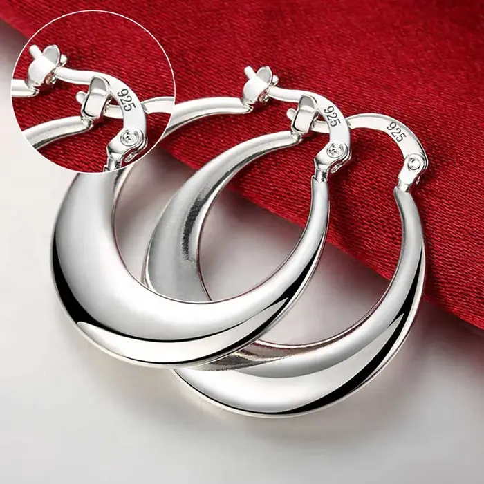 Top qualité 925 boucles d'oreilles en argent Sterling Simple rond cercle