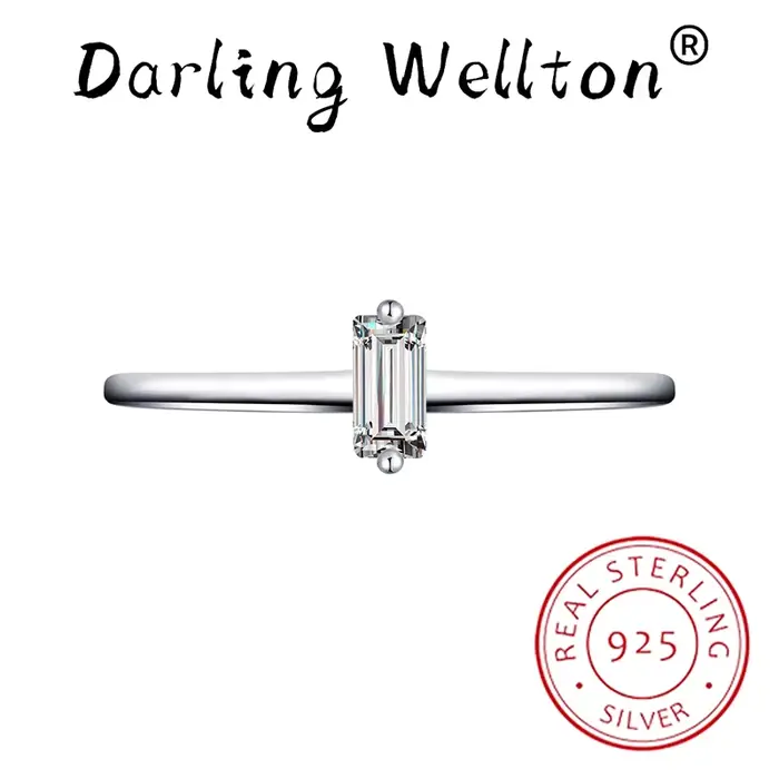 Bague de couple en argent regardé S925 pour femme, baguette classique, diamant complet, géométrie 100% originale, fiançailles, cadeau de bijoux pour patients