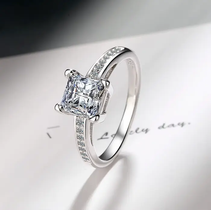 NOUVEAUX bagues en argent sterling 925 taille 5 # -10 #   Zircon carré de haute qualité pour femmes,