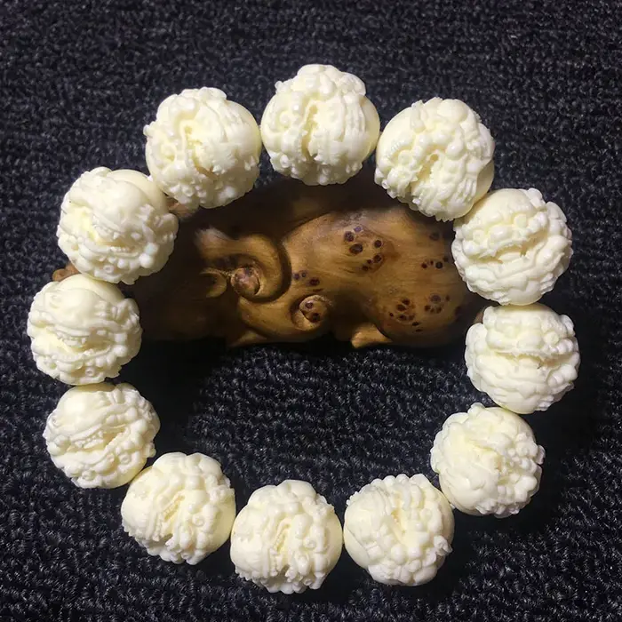 Bracelet de perles Pixiu sculptées en ivoire naturel, breloque animale, porte-bonheur, bijoux de bon