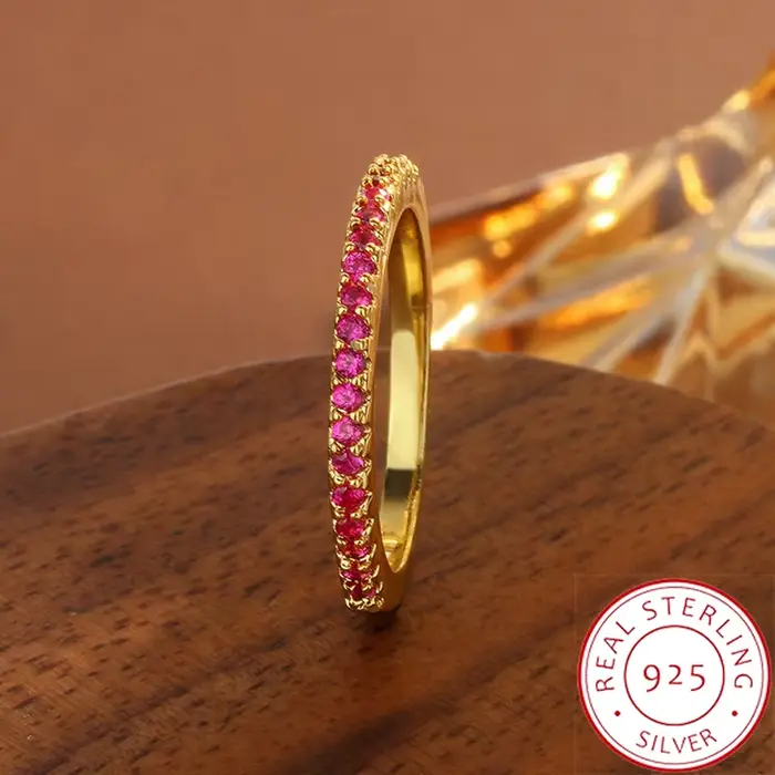 【Besteller】 Bague sertie de canal rose plaqué or 18 carats pour femme, bracelet empilable minimalist