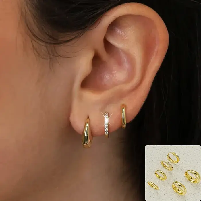 3 paires ensemble mode acier inoxydable cristal ovale Huggie boucles d'oreilles pour femmes 18K plaqué or balancent cerceau boucle d'oreille Punk bijoux