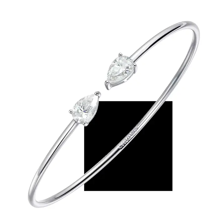 COSYA Bracelet jonc ouvert en moissanite poire 2 carats pour femme, en argent S925 plaqué or 18 cara