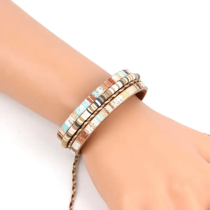 Bracelet bohème en corde de cuir pour femmes, rétro, fait à la main, en PU, réglable, pour Couple, a