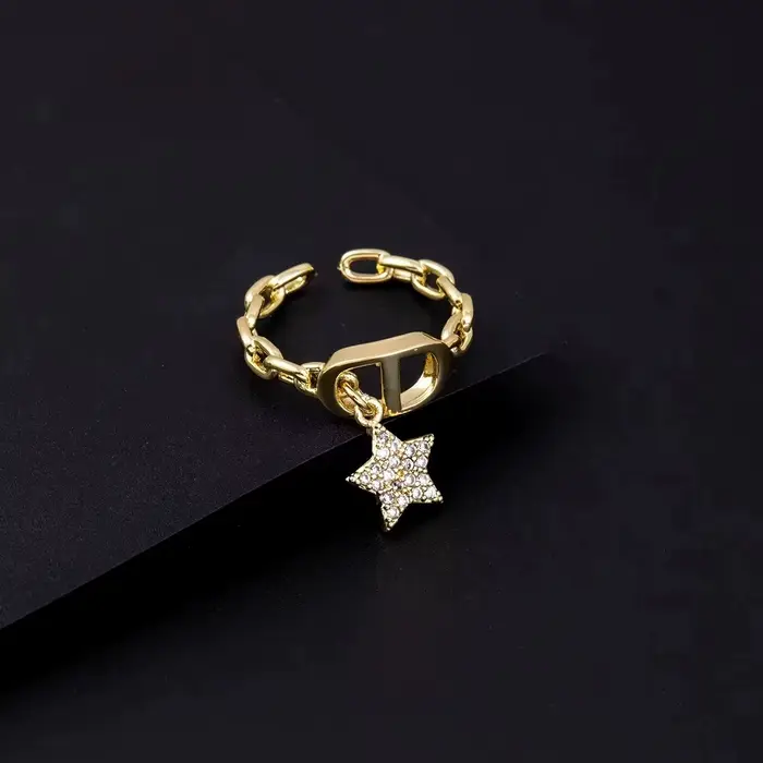Bague en pierre ajustable Lush Glam design étoile diamant lettre CD élégante pour femme pour les occasions spéciales et le quotidien