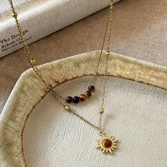 Collier en Zircon étoile de soleil pour femmes, Vintage, en cuir, pendentif Double couche, chaîne ra